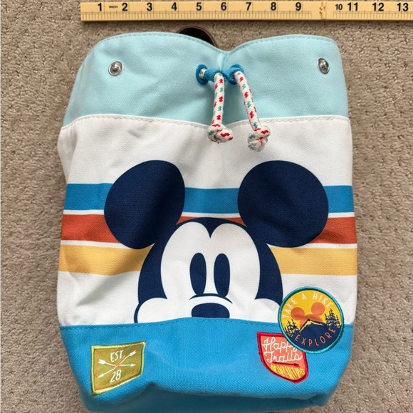 DISNEY Retro Camp Mickey Mouse Round Bottom Multicolor ParkVacation Bag Backpack - Picture 5 of 11